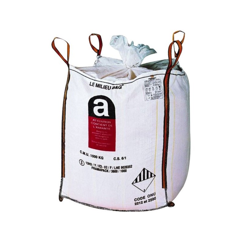 SAC BIG BAG AMIANTE TOILE POLYPROPYLENE 160 GRS/M2 - 87 X 87X 105
