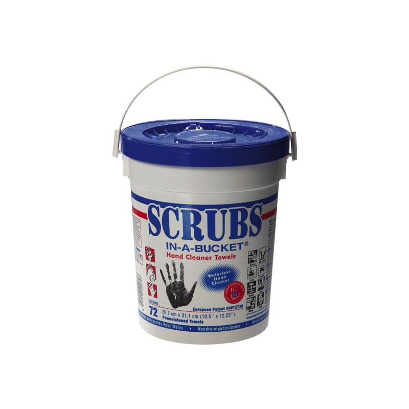 LINGETTE IMPREGNEE POUR NETTOYAGE MAINS SCRUBS SEAU DE 72 LINGETTES