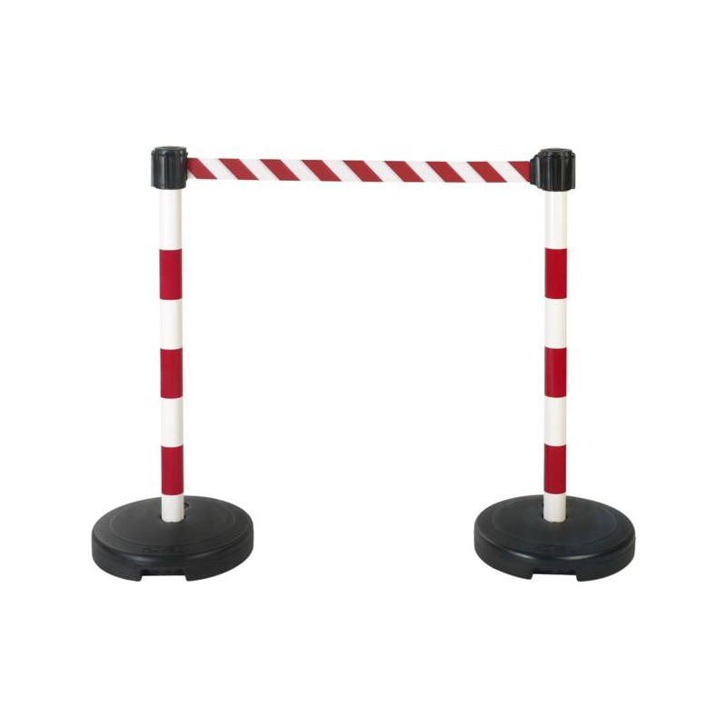 KIT 2 POTEAUX PVC ROUGE/BLANC A SANGLE ETIRABLE