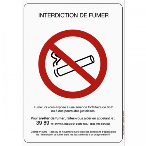 PANNEAU INTERDICTION DE FUMER 148 X 210 MM INTERDIT DE FUMER AVEC TEX