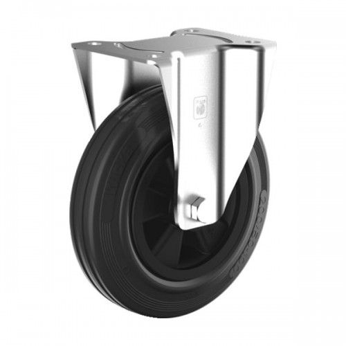 ROULETTE CAOUTCHOUC NOIR PIVOTANTE BLOQUANTE DIAM. 200 H. 235