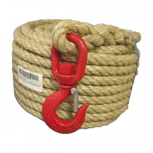 CORDE A POULIE CHANVRE MONTEESUR CROCHET AVEC LINGUET D20 LONG 25M