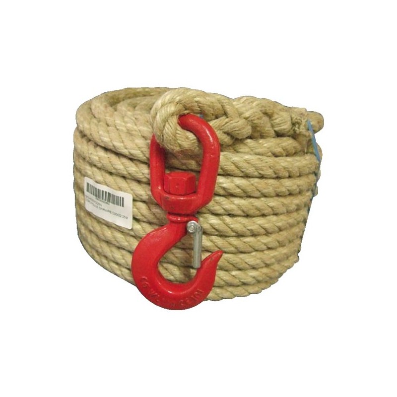 CORDE A POULIE CHANVRE MONTEESUR CROCHET AVEC LINGUET D20 LONG 25M