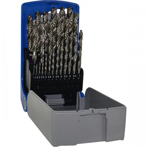 COFFRET FORET PLASTIQUE  25 FORETS HSS TAILLE MEULE 1 A 13MM PAR 1/2