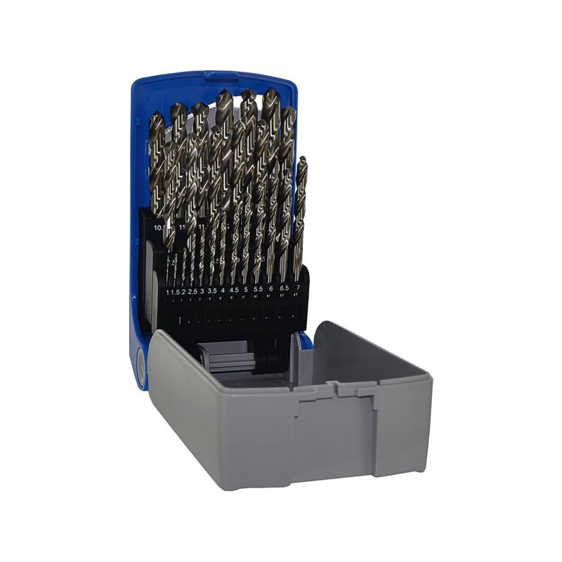 COFFRET FORET PLASTIQUE  25 FORETS HSS TAILLE MEULE 1 A 13MM PAR 1/2