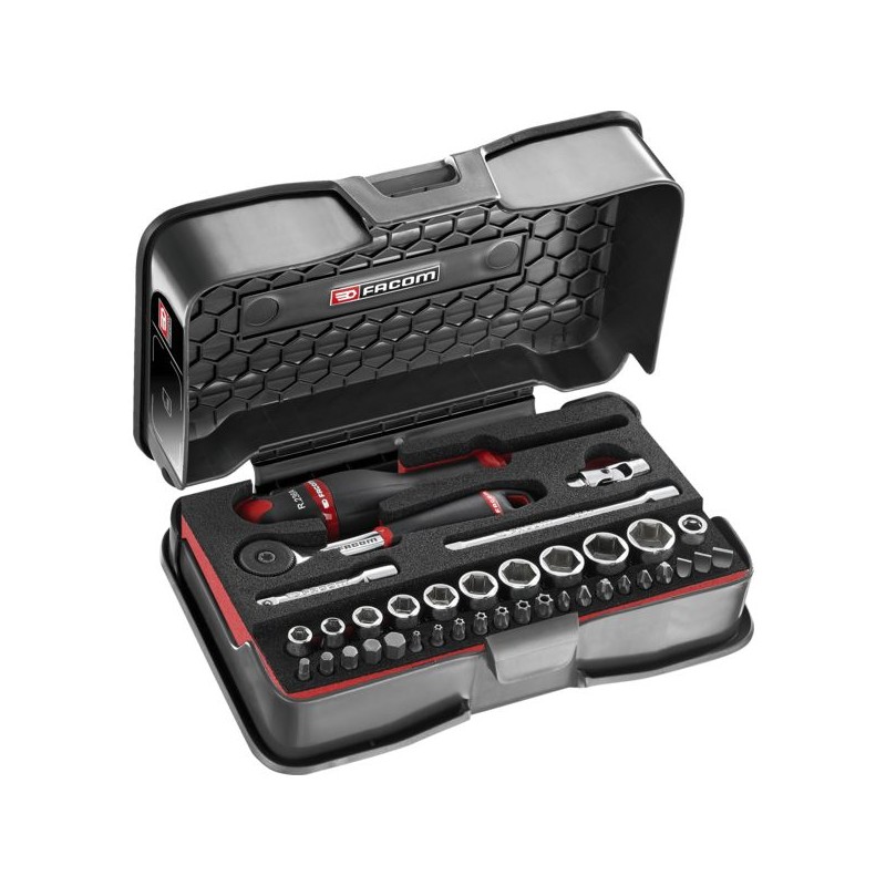 COFFRET CLIQUET R.161B+ DOUILLES 1/4'' 6 PANS