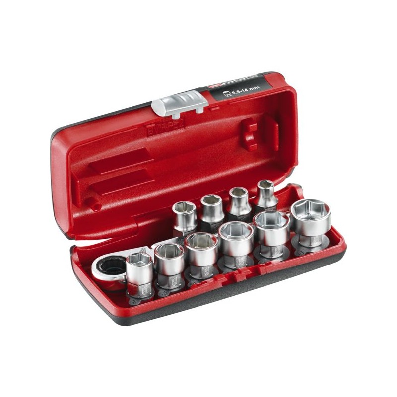 COFFRET DE DOUILLES 1/4 HEXAGONALES AVEC CLIQUET R.18