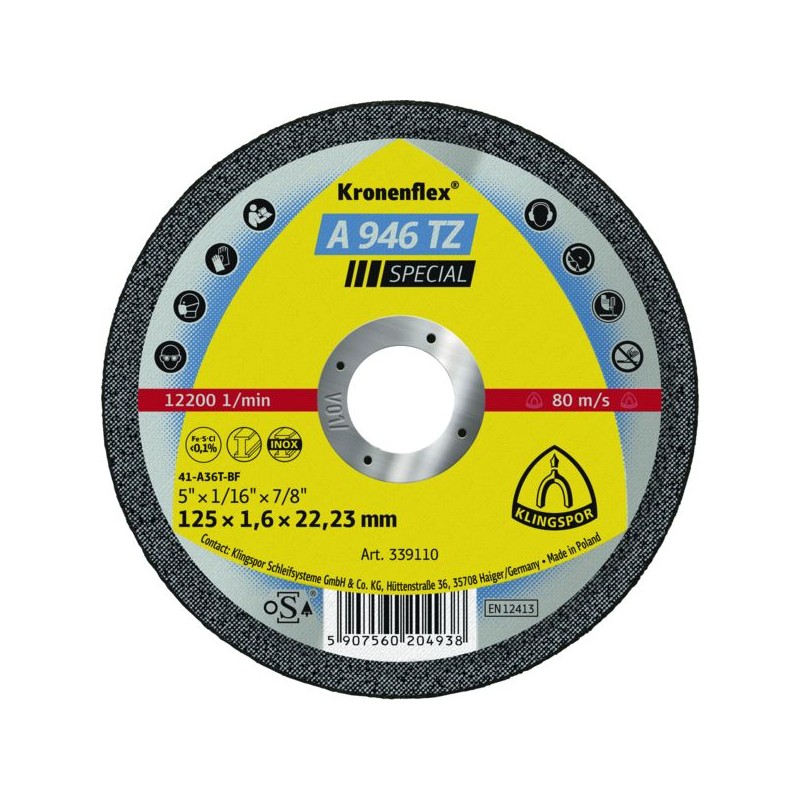 DISQUE A TRONCONNER KRONENFLEXA946TZ 125X1,6X22,23/DOBOITE DE 25