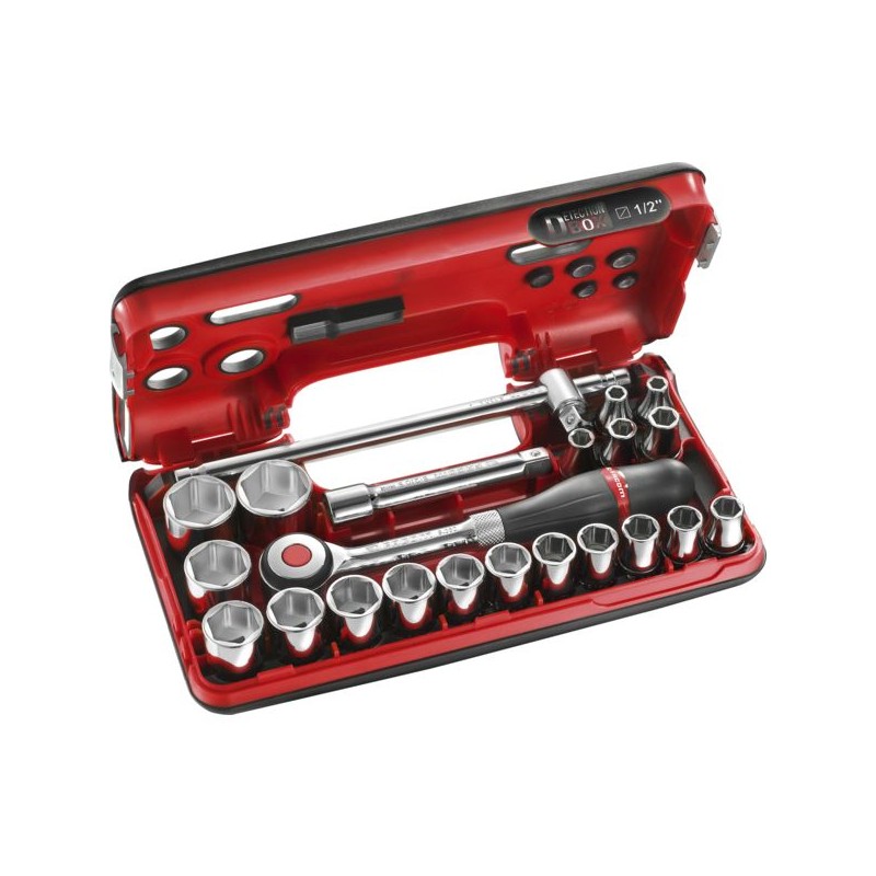 COFFRET DOUILLES 1/2'' DBOXAVEC CLIQUET A MANCHE ROTATIF