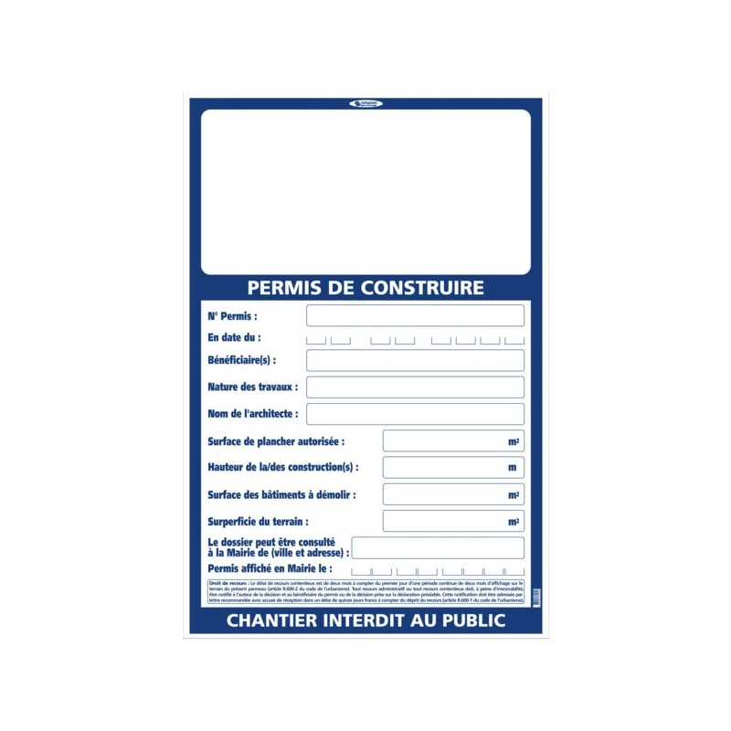 PANNEAU PERMIS CONSTRUIRE 1200X800MM