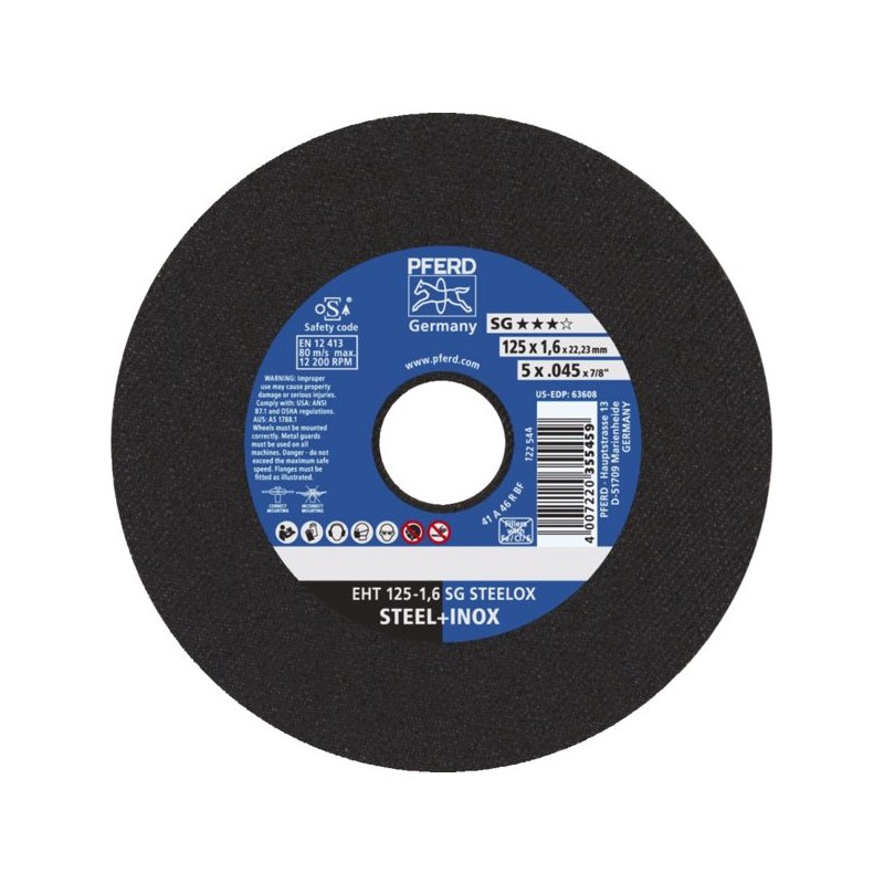 DISQUE A TRONCONNER INOX SG EHT 125-1.0 A 60 R SG-INOX/22.23