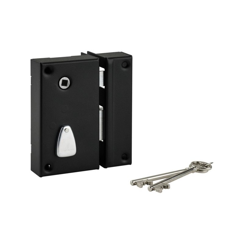 SERRURE APPLIQUE HORIZONTALE FOUILLOT 6 GORGES, AXE 58MM C7MM, NOIR    AVEC 2 CL