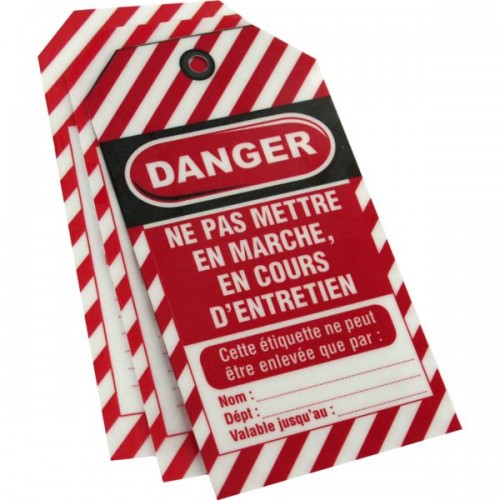 LOT DE 10 ETIQUETTES PLASTIFIE'75X130MM NE PAS METTRE EN MA''RCHE, EN COURS D'EN