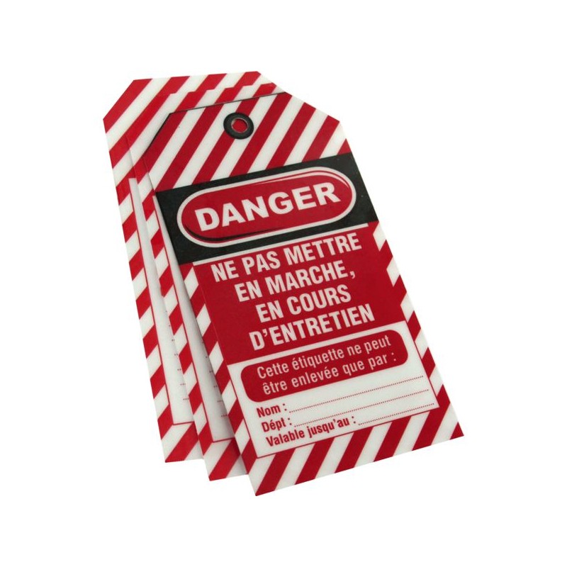 LOT DE 10 ETIQUETTES PLASTIFIE'75X130MM NE PAS METTRE EN MA''RCHE, EN COURS D'EN