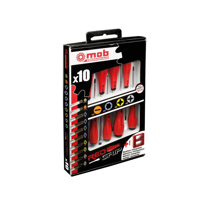 JEU 10 TOURNEVIS REDGRIP 2 F + 4 TORX + 2 PH+2 PZ MOB