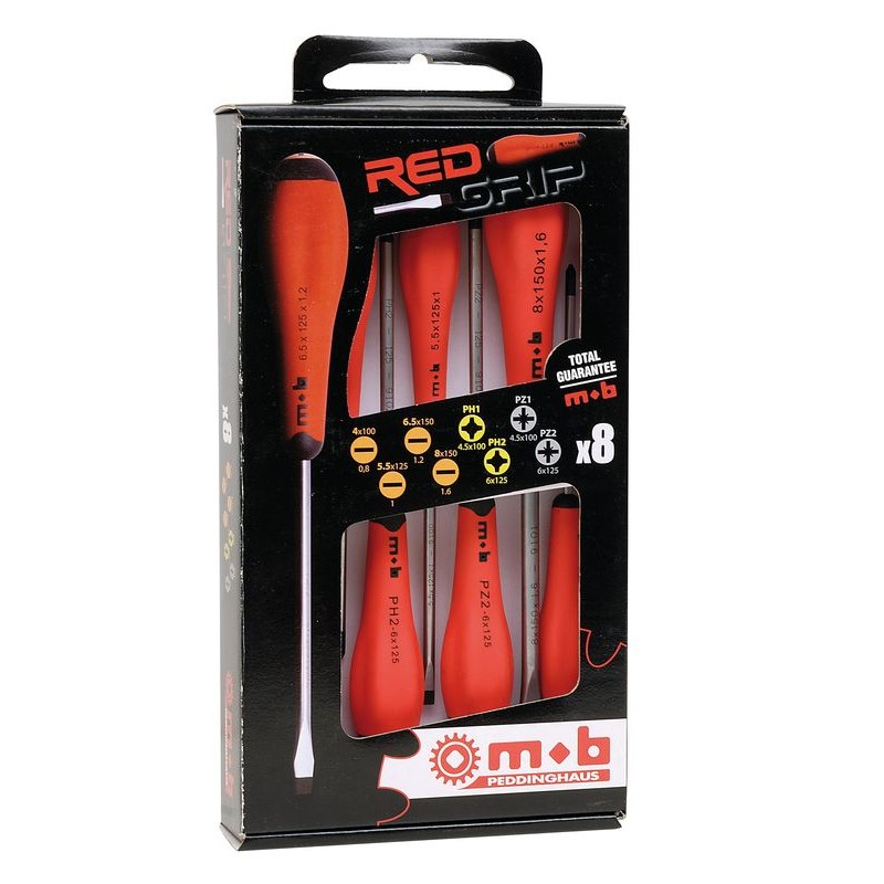 JEU 8 TOURNEVIS ROUGE (4F+2PH+2PZ) REDGRIP MOB