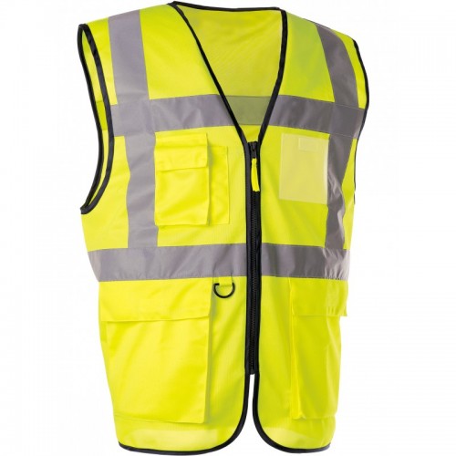 GILET DE SIGNALISATION JAUNE POLYESTER. MULTI-POCHES XL