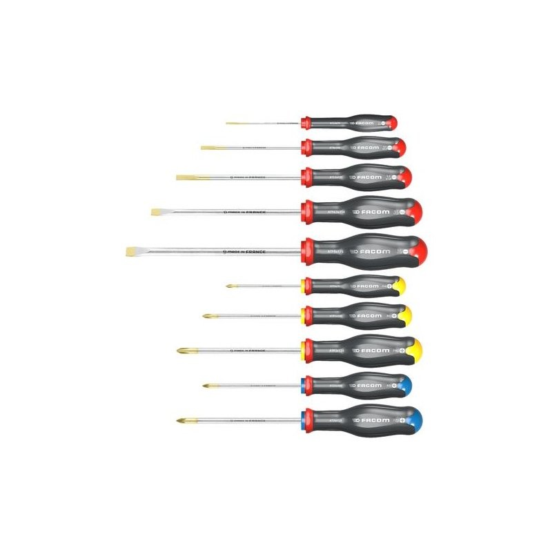 JEU DE 10 TOURNEVIS PROTWIST LAME RONDE- HEXAGONAL FACOM ATW.J10PB