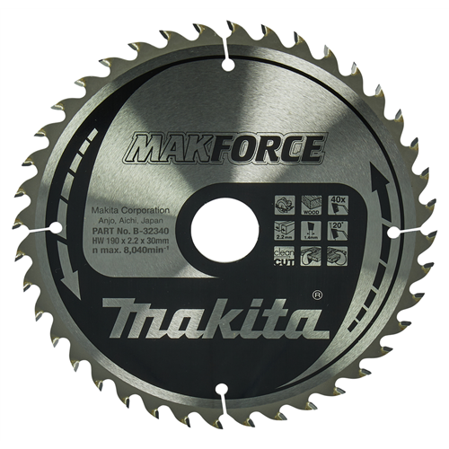 LAMES CARBURE MAKFORCE BOIS POUR SCIE CIRCULAIRE Ø190X30 40 DENTS