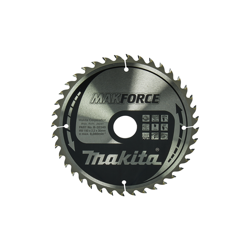 LAMES CARBURE MAKFORCE BOIS POUR SCIE CIRCULAIRE Ø190X30 40 DENTS