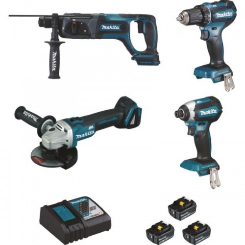 ENSEMBLE DE 4 MACHINES 18 V LI-ION 5 AH (DGA504 DDF485 DHR241 DTD153)
